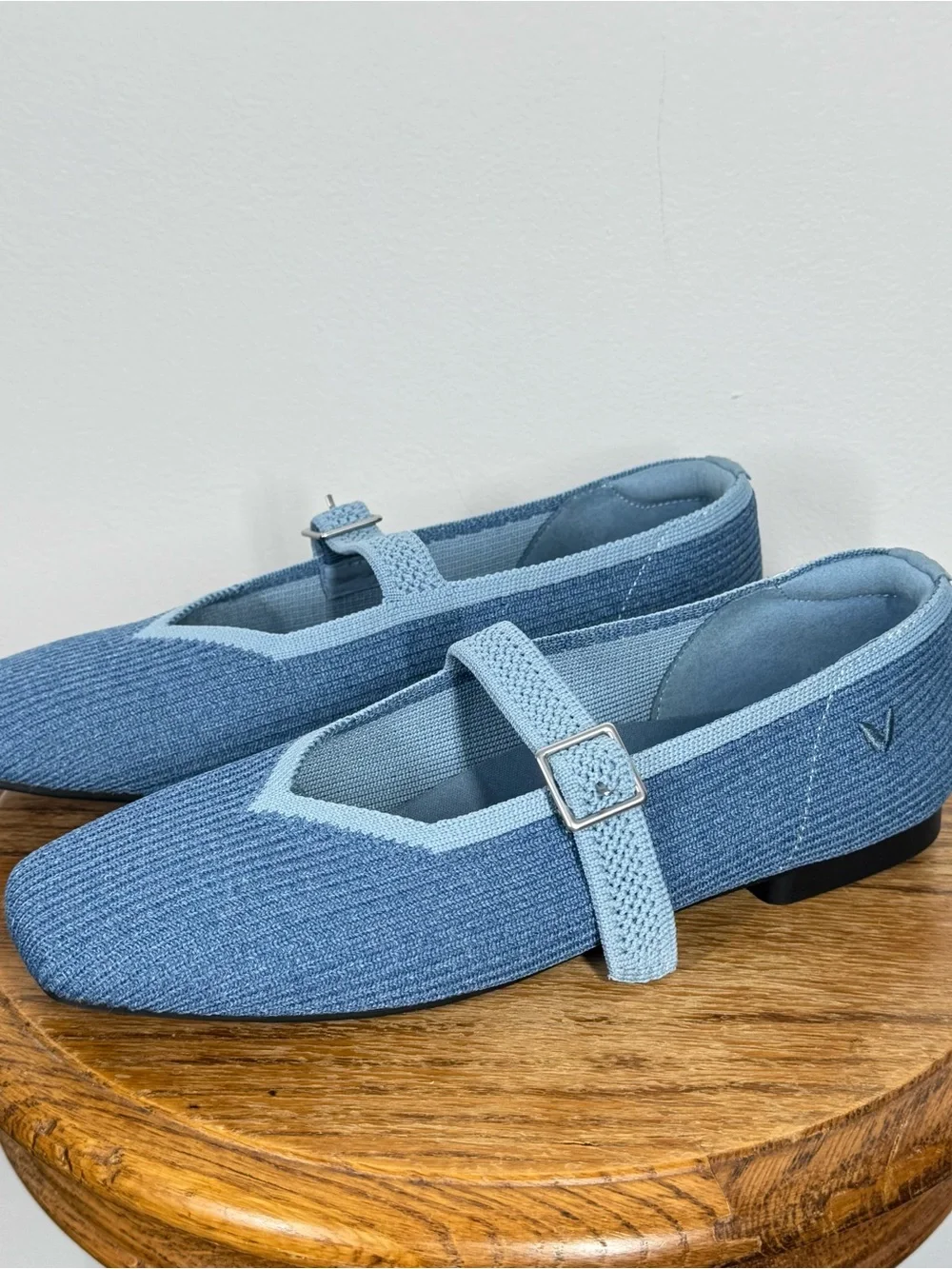 Vivaia Square Toe Margot Mary-Jane Flats Shoes Denim Blue Size 36.5 / 6